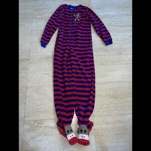 Women’s Nick & Nara Blue Red Sock Monkey Footed‎ One Piece Pajamas Size S